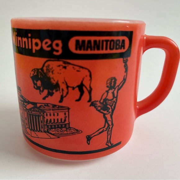Vintage orange Winnipeg, Manitoba milk glass mug made by fireking - Picture 6 of 6
